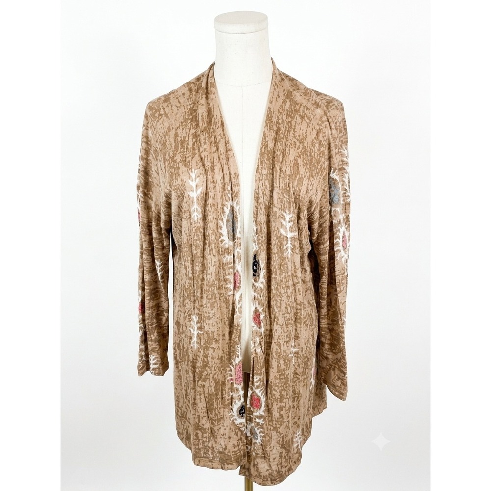 Nic & Zoe Tan Aztec Open Front Cardigan Size Large